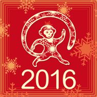 New Year&#039;s fire monkey and snowflakes