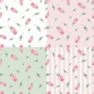 Watercolor pink roses Buds seamless pattern set
