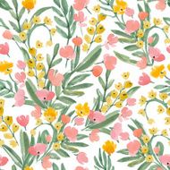 Vintage Watercolor Wallpaper of hand drawn Flowers and Leaf