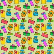 Seamless pattern with doodle gift box on light background N4