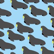 Walrus seamless pattern Marine mammal with long tusks Alaska a N2