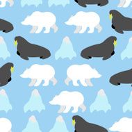 Walrus and polar bear seamless pattern Background of Nordic ani