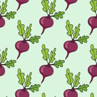 Cartoon hand drawn seamless pattern with beet vegetables Vector