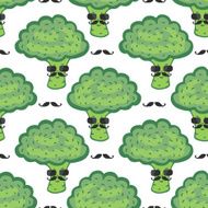 Funny broccoli cartoon seamless pattern Vegan food Hipster N2