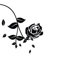 Black silhouette of rose with leaves