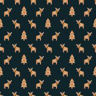 Seamless pattern with Christmas gingerbread cookies - Xmas tree deer