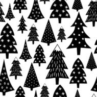 Black and white seamless Christmas pattern - varied Xmas trees N2