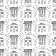 Hand drawn cute houses seamless pattern Vector N2