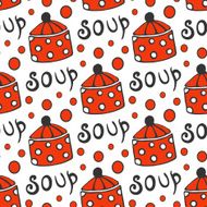 Seamless pattern with retro pots Vector background for kitchen red N2
