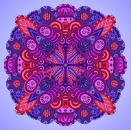Purple-pink mandala on blue background