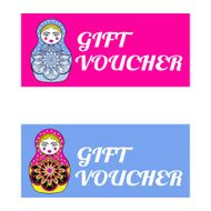 Pink and blue Gift voucher template with Russion dolls N2