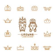 Set of crown line icons