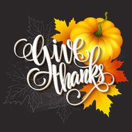Hand drawn thanksgiving greeting card with leaves pumpkin and spica