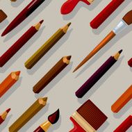 seamless pattern with pencils and brushes dropping their shadows N2