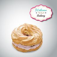 Realistic vector sweet cute colorful donut with pink cream