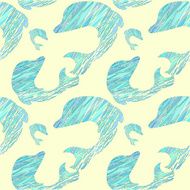 Doodle drawn seamless pattern with dolphins N2