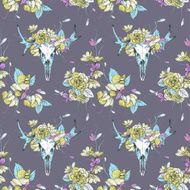 Seamless pattern Skull of deer in flowers N3