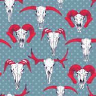 Seamless pattern with skulls of deer bull goat and sheep N2