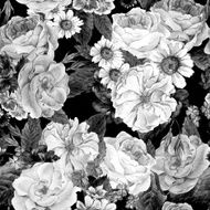 Floral Monochrome Vintage Seamless Pattern watercolor illustrat