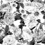 Floral Monochrome Vintage Seamless Pattern watercolor illustrat N2