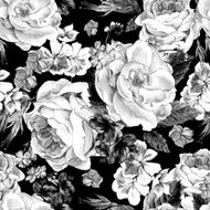Floral Monochrome Vintage Seamless Pattern watercolor illustrat N3