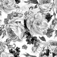 Floral Monochrome Vintage Seamless Pattern watercolor illustrat N4
