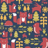 Autumn Plants and Animals in Flat Style Seamless Pattern