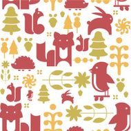 Autumn Plants and Animals in Flat Style Seamless Pattern N2