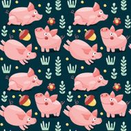 Seamless pattern with pigs plants and acorns