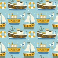 Seamless pattern made with boats ships seagull and anchor