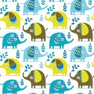 Seamless pattern with elephants plants jungle animals N2
