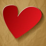 Valentines postcard heart red on a crumpled paper brown background