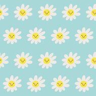 Seamless pattern with smiley daisies N2