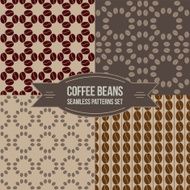 Decorative coffee beans seamless patterns set