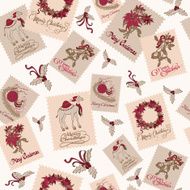 Vector Vintage Christmas Stams Light Seamless Pattern Poinsettias Wreaths Camel