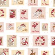 Vector Vintage Holiday Stamps Green Christmas Seamless Pattern San Nikolas
