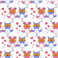 Seamless texture with owls in love on a white background N2