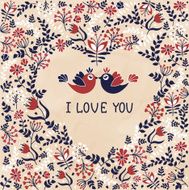 Beautiful card with a love of birds and flowers hearts