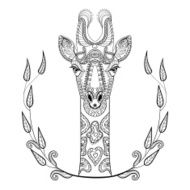 Zentangle Giraffe head totem in frame for adult N2