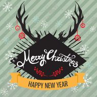Christmas greeting card with antlers silhouette