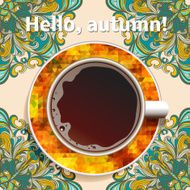 Vector Cup of coffee on a autumn background N2