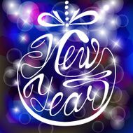 Hand-drawing lettering New Year on blue bokeh background