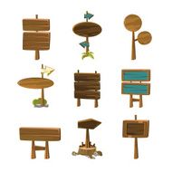 Cartoon Wood Signs and Banners Vector Illustrations