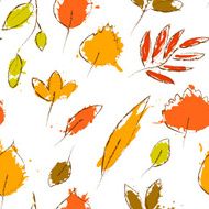 Colorful autumn leaves on white grunge seamless pattern vector