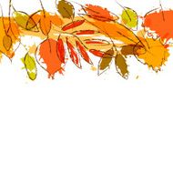Colorful grunge autumn leaves stripe border background vector
