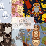 Set of six seamless patterns with birds