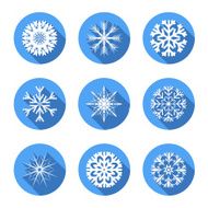 Vector modern snowflakes flat icons set