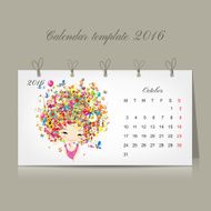 Calendar 2016 october month Season girls design