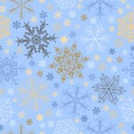Seamless pattern of snowflakes multicolored on light blue