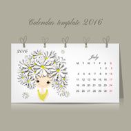 Calendar 2016 july month Season girls design